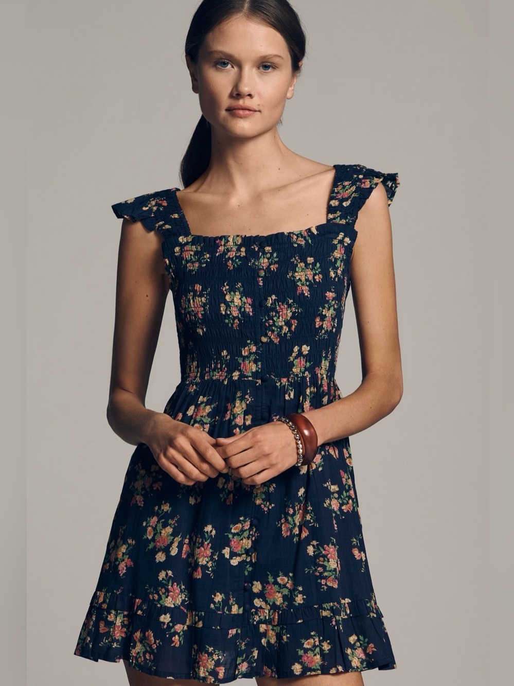 Anthropologie Peregrine Navy Floral Smocked Dress size 2X